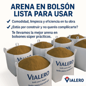 Arena en bolsón lista para usar de Vialero, ideal para construcción, con entrega inmediata y presentación limpia y práctica.