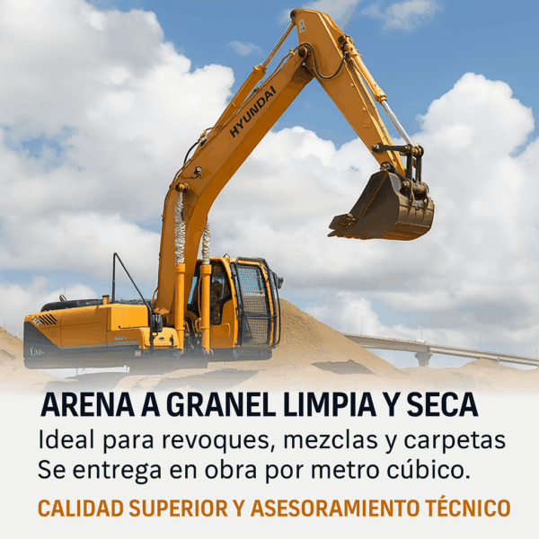 Arena a granel limpia y seca, ideal para revoques, carpetas y mezclas, con entrega directa en obra por metro cúbico Preguntar a ChatGPT