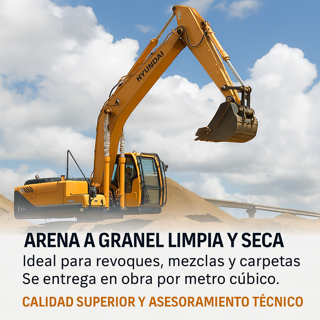 Arena a granel limpia y seca, ideal para revoques, carpetas y mezclas, con entrega directa en obra por metro cúbico Preguntar a ChatGPT