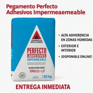 Pegamento Perfecto Impermeable 25 kg Cementos Avellaneda, alta adherencia para cerámicos en zonas húmedas, interior y exterior