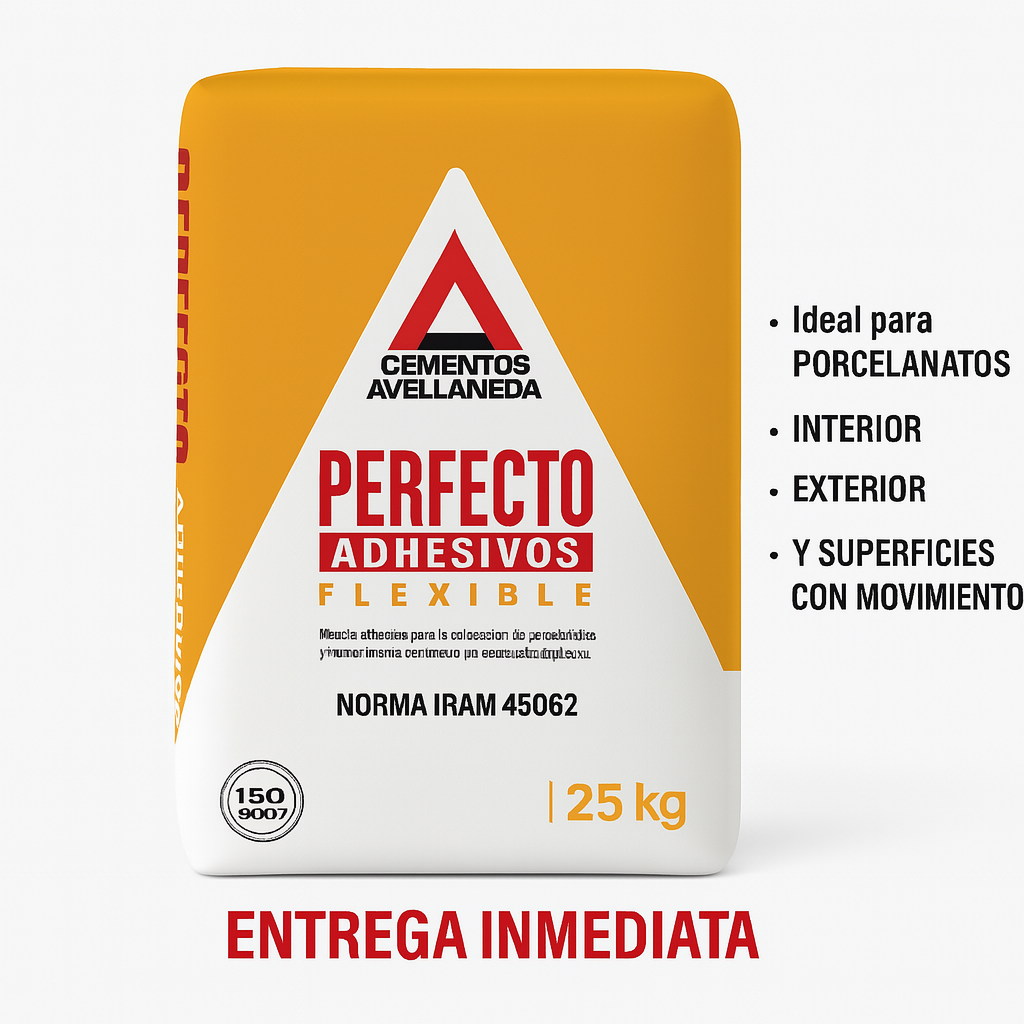 Pegamento Perfecto Flexible 25 kg Cementos Avellaneda, ideal para porcelanatos y superficies con movimiento Preguntar a ChatGPT