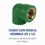 Codo con rosca hembra 20 x 1/2 termofusión en fondo blanco