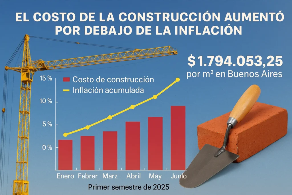Costo de construcción en CABA 2025: Gráfico de evolución mensual del costo de construcción en pesos.