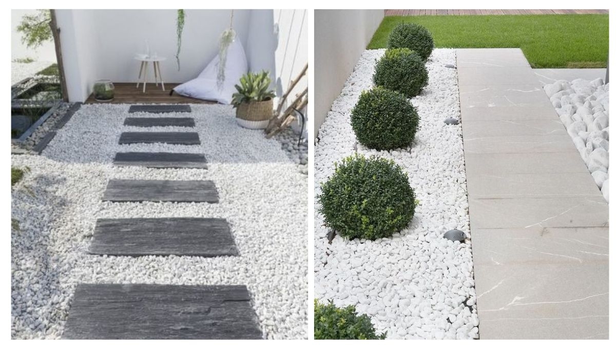 piedra blanca decorativa en jardín moderno
